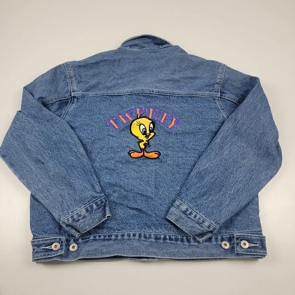 Vintage Y2K Tweety Bird Looney Tunes Warner Bros Denim Jacket Large Button up